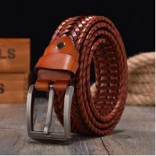 JASSY 110  125cm Breathable Men’s Leather Vintage Casual Pin Buckle Woven Hollow Belt