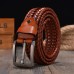 JASSY 110  125cm Breathable Men’s Leather Vintage Casual Pin Buckle Woven Hollow Belt