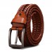 JASSY 110  125cm Breathable Men’s Leather Vintage Casual Pin Buckle Woven Hollow Belt