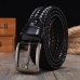 JASSY 110  125cm Breathable Men’s Leather Vintage Casual Pin Buckle Woven Hollow Belt