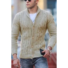 Men's Fashionable Pure Color V-neck Knit Sweater